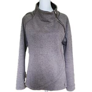 Zero Xposure Women's Gray Pullover Diagonal Neck Zipper Curved Waist Trim Pocket